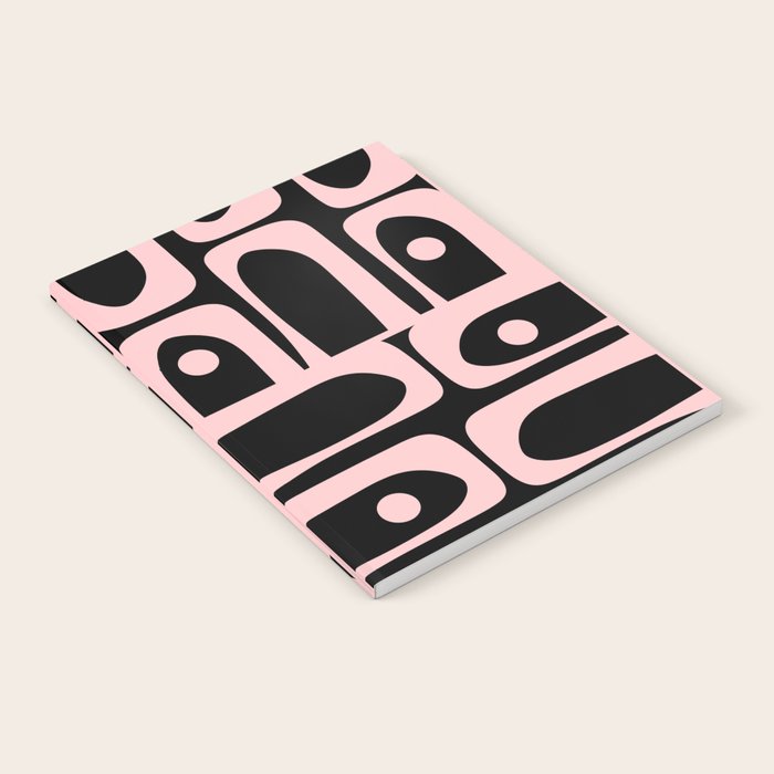 Mid Century Modern Piquet Multi Geometric Pattern in Light Pink and Black Notebook Gallery Image 1
