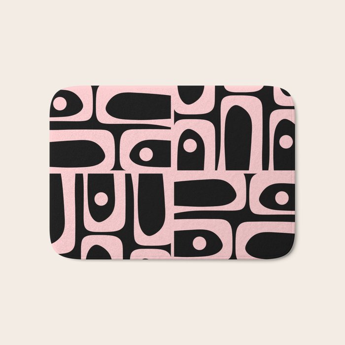 Mid Century Modern Piquet Multi Geometric Pattern in Light Pink and Black Bath Mat Gallery Image 1