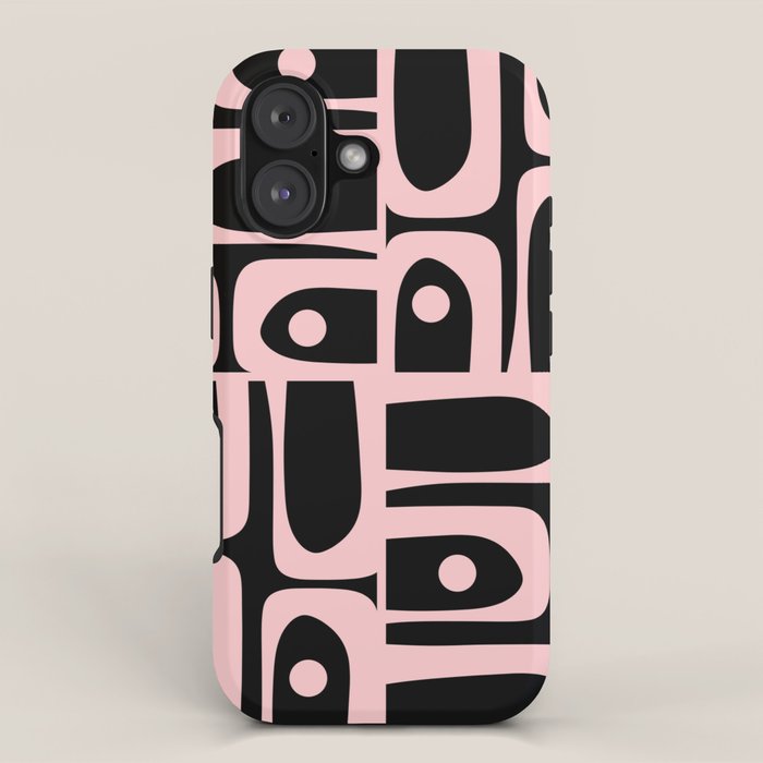 Mid Century Modern Piquet Multi Geometric Pattern in Light Pink and Black iPhone Case Gallery Image 1