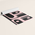 Mid Century Modern Piquet Multi Geometric Pattern in Light Pink and Black Yoga Mat Gallery Image 2