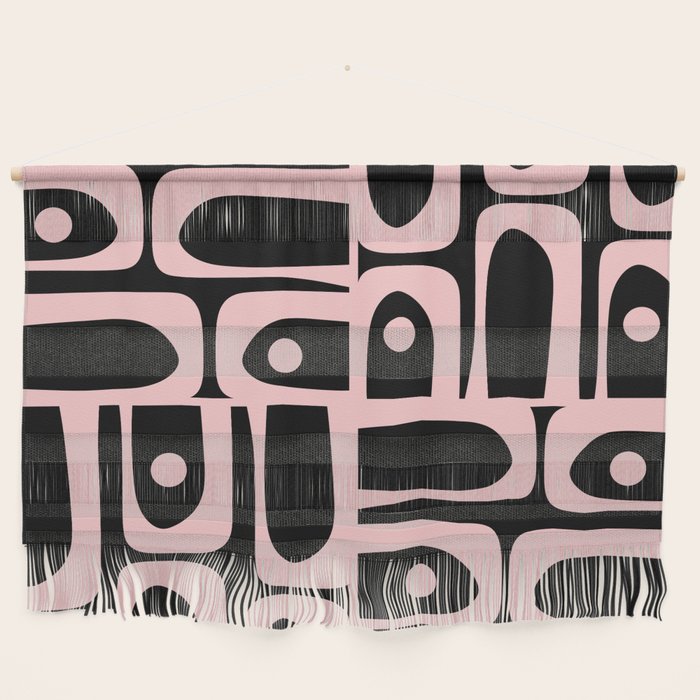 Mid Century Modern Piquet Multi Geometric Pattern in Light Pink and Black Wall Hanging Gallery Image 1
