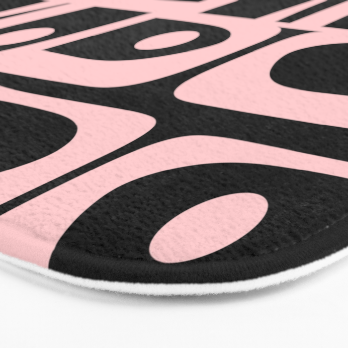 Mid Century Modern Piquet Multi Geometric Pattern in Light Pink and Black Bath Mat Gallery Image 3