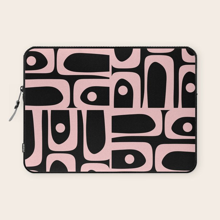 Mid Century Modern Piquet Multi Geometric Pattern in Light Pink and Black Laptop Sleeve Gallery Image 1