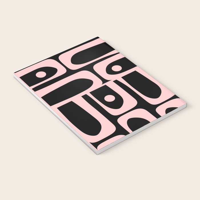 Mid Century Modern Piquet Multi Geometric Pattern in Light Pink and Black Notebook Gallery Image 3