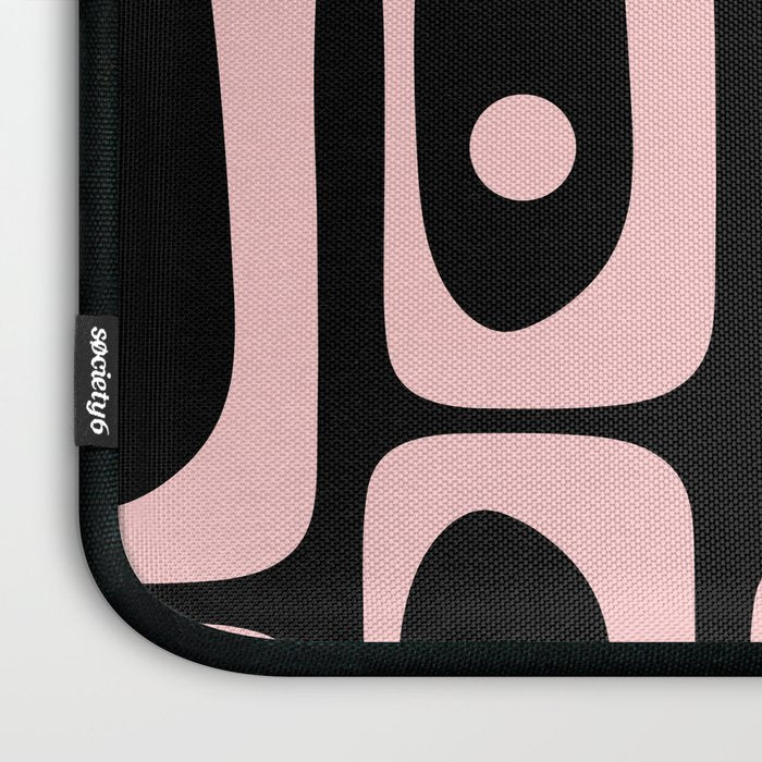 Mid Century Modern Piquet Multi Geometric Pattern in Light Pink and Black Laptop Sleeve Gallery Image 3