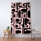 Mid Century Modern Piquet Multi Geometric Pattern in Light Pink and Black Window Curtain Gallery Image 5