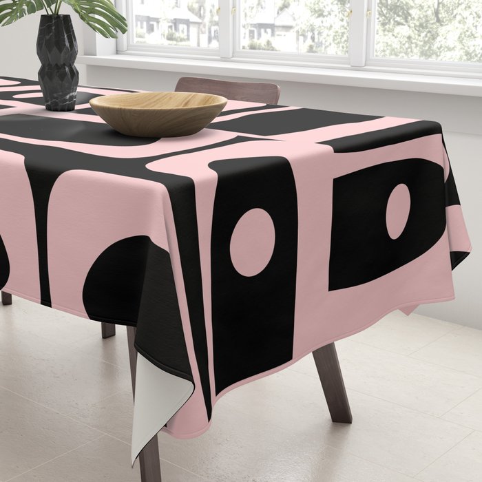 Mid Century Modern Piquet Multi Geometric Pattern in Light Pink and Black Tablecloth Gallery Image 3