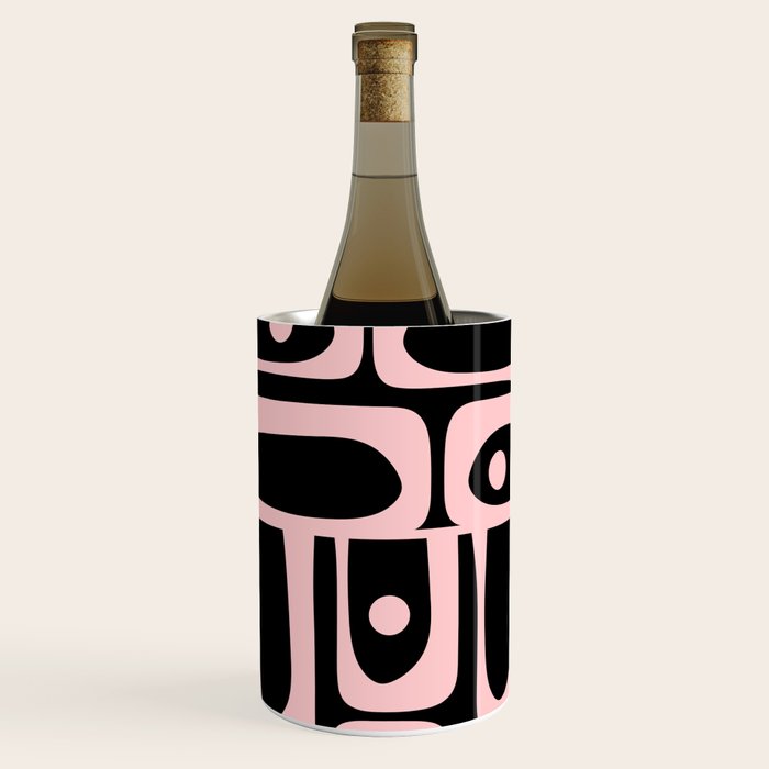 Mid Century Modern Piquet Multi Geometric Pattern in Light Pink and Black Wine Chiller Gallery Image 2