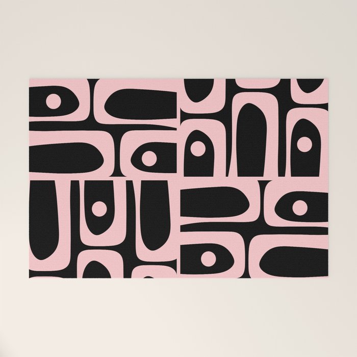 Mid Century Modern Piquet Multi Geometric Pattern in Light Pink and Black Welcome Mat Gallery Image 1