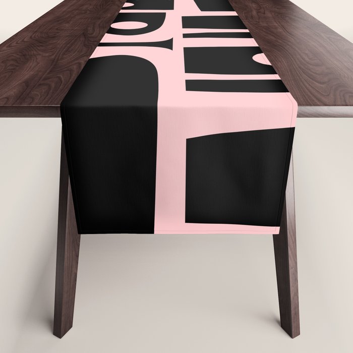 Mid Century Modern Piquet Multi Geometric Pattern in Light Pink and Black Table Runner Gallery Image 1