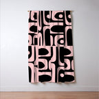 Mid Century Modern Piquet Multi Geometric Pattern in Light Pink and Black Window Curtain Gallery Image 3