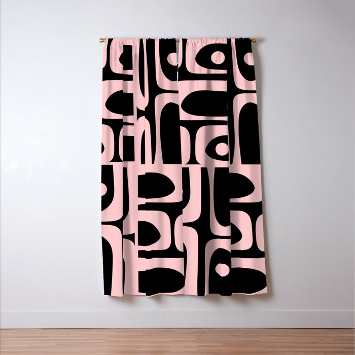 Mid Century Modern Piquet Multi Geometric Pattern in Light Pink and Black Window Curtain Gallery Image 3