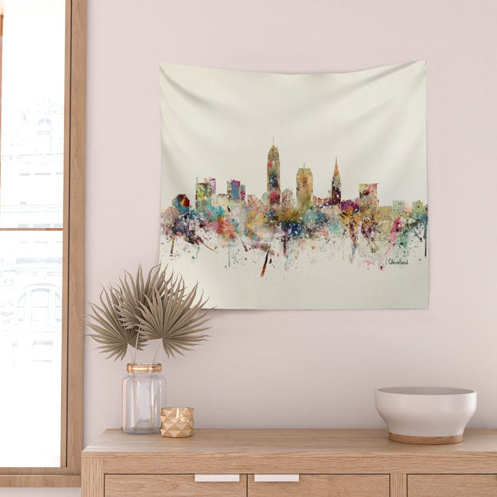 cleveland ohio skyline Wall Tapestry Gallery Image 2