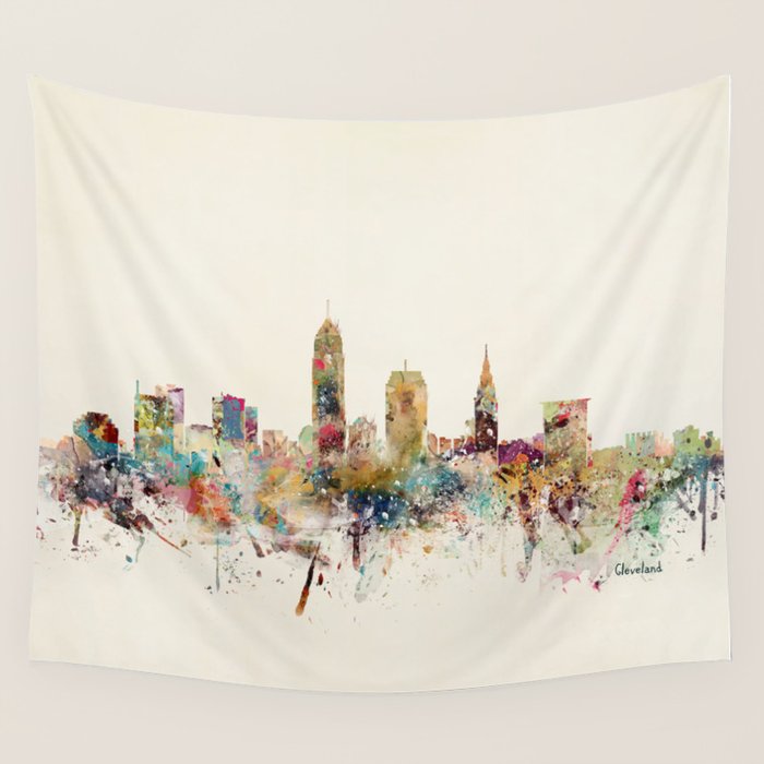 cleveland ohio skyline Wall Tapestry Gallery Image 1