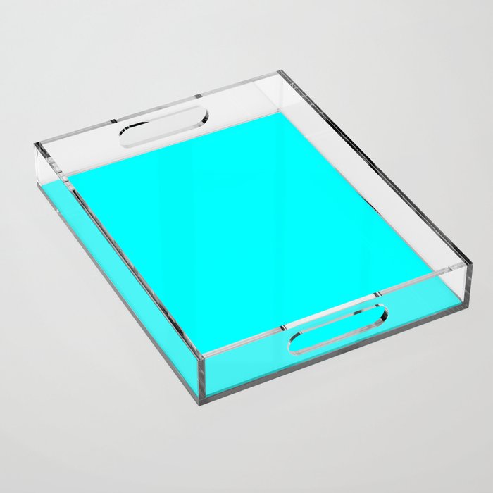 AQUA CYAN Solid Color Plain Neon Blue Shade  Acrylic Tray Gallery Image 1
