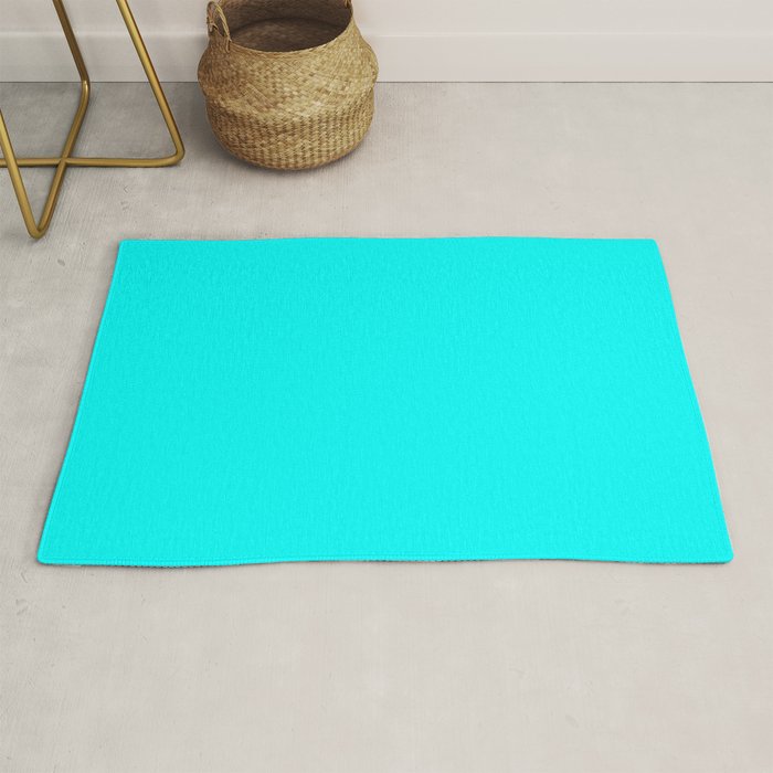 AQUA CYAN Solid Color Plain Neon Blue Shade  Rug Gallery Image 1