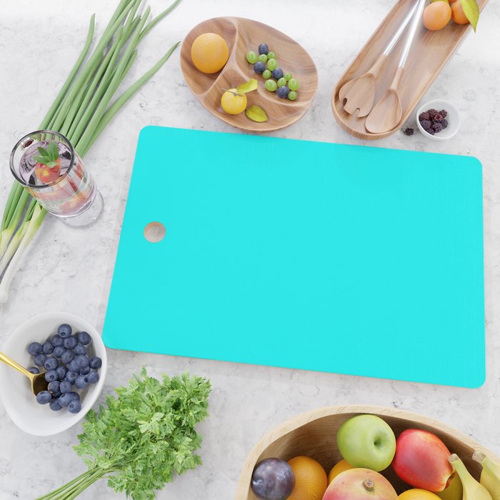 AQUA CYAN Solid Color Plain Neon Blue Shade  Cutting Board Gallery Image 2