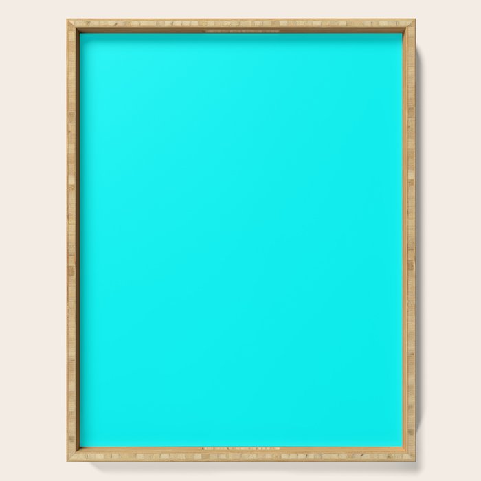 AQUA CYAN Solid Color Plain Neon Blue Shade  Serving Tray Gallery Image 1