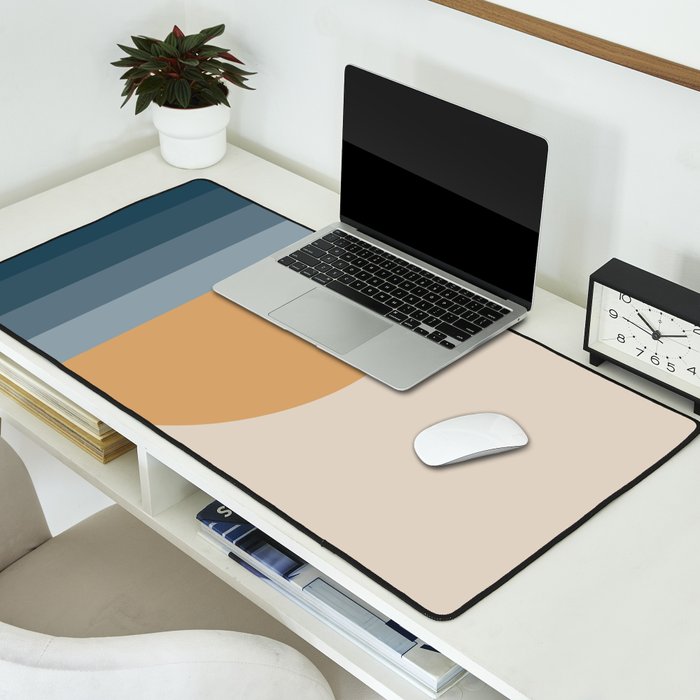 Minimal Retro Sunset Sunrise - Nautical Ocean Blue Desk Mat Gallery Image 2
