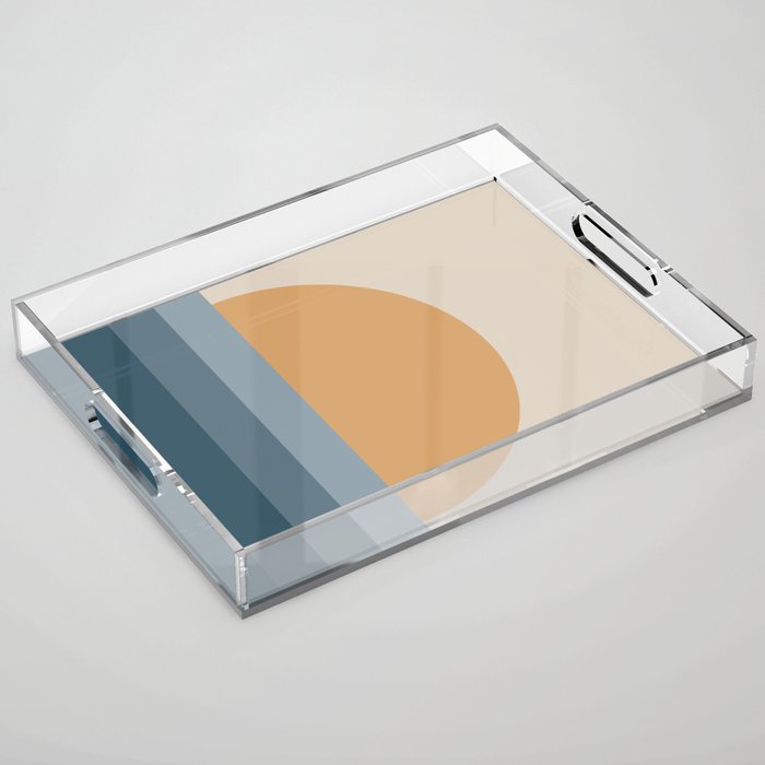 Minimal Retro Sunset Sunrise - Nautical Ocean Blue Acrylic Tray Gallery Image 1