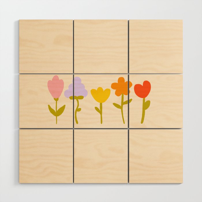 Colourful spring flowers pattern  Wood Wall Art Gallery Image 1