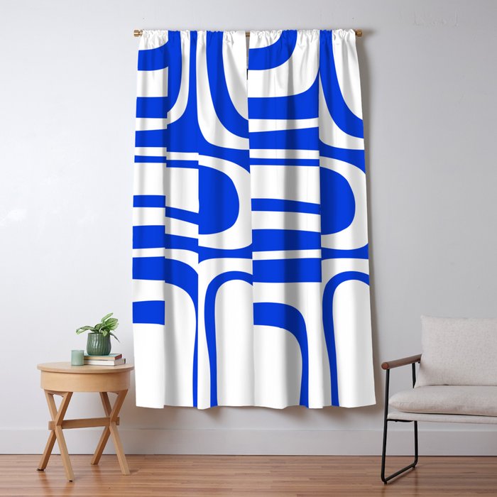 Blue Abstract Mid-Century Modern Palm Springs Minimal Pattern Window Curtain Gallery Image 5