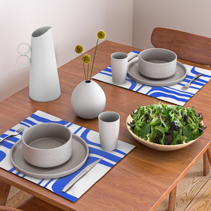 Blue Abstract Mid-Century Modern Palm Springs Minimal Pattern Placemat Gallery Image 2