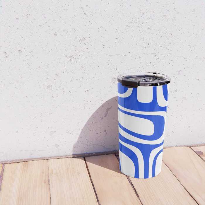 Blue Abstract Mid-Century Modern Palm Springs Minimal Pattern Travel Mug Gallery Image 4