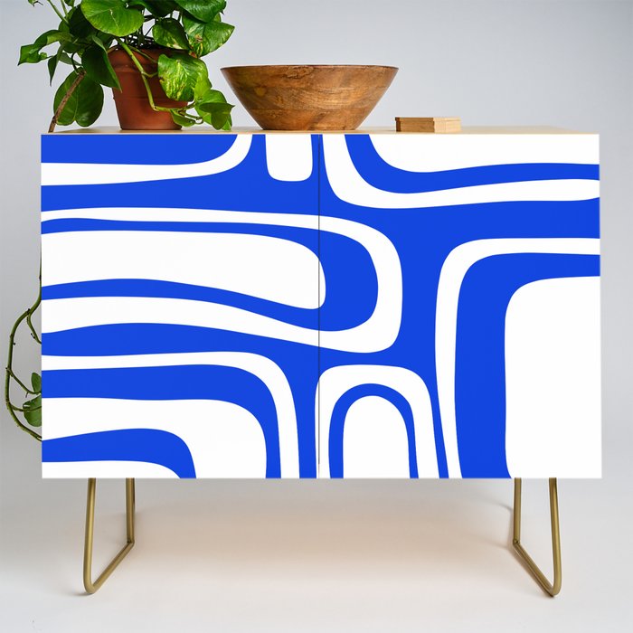 Blue Abstract Mid-Century Modern Palm Springs Minimal Pattern Credenza Gallery Image 1