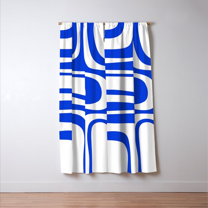 Blue Abstract Mid-Century Modern Palm Springs Minimal Pattern Window Curtain Gallery Image 3