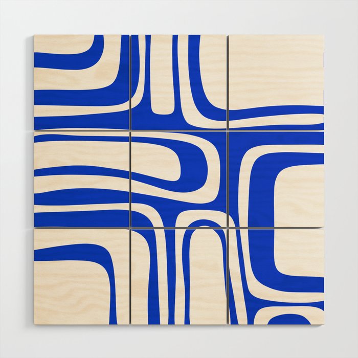 Blue Abstract Mid-Century Modern Palm Springs Minimal Pattern Wood Wall Art Gallery Image 1