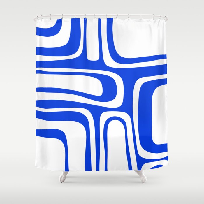 Blue Abstract Mid-Century Modern Palm Springs Minimal Pattern Shower Curtain Gallery Image 1