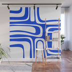 Blue Abstract Mid-Century Modern Palm Springs Minimal Pattern Wall Mural Gallery Image 1