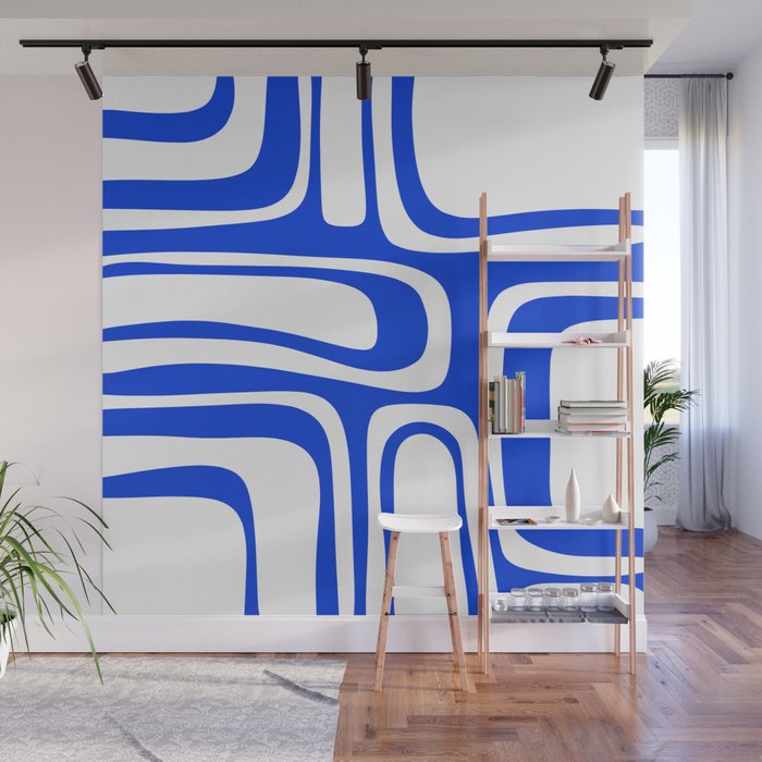 Blue Abstract Mid-Century Modern Palm Springs Minimal Pattern Wall Mural Gallery Image 1