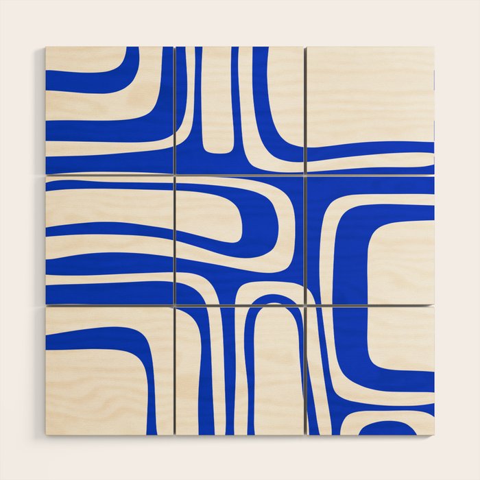 Blue Abstract Mid-Century Modern Palm Springs Minimal Pattern Wood Wall Art Gallery Image 1