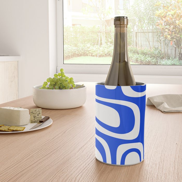 Blue Abstract Mid-Century Modern Palm Springs Minimal Pattern Wine Chiller Gallery Image 4