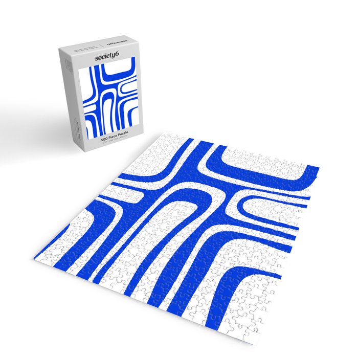 Blue Abstract Mid-Century Modern Palm Springs Minimal Pattern Jigsaw Puzzle Gallery Image 2