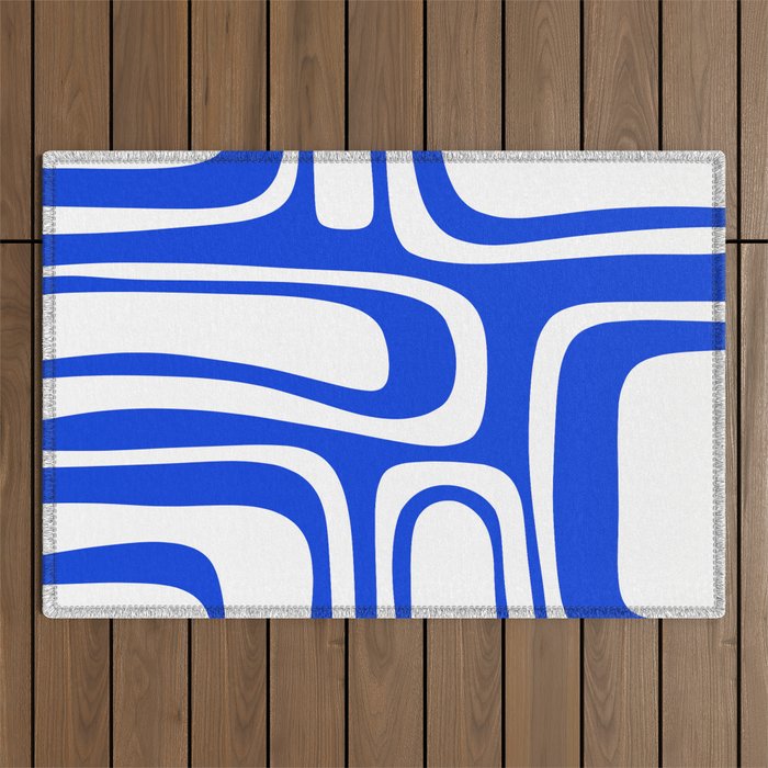 Blue Abstract Mid-Century Modern Palm Springs Minimal Pattern Outdoor Rug Gallery Image 1