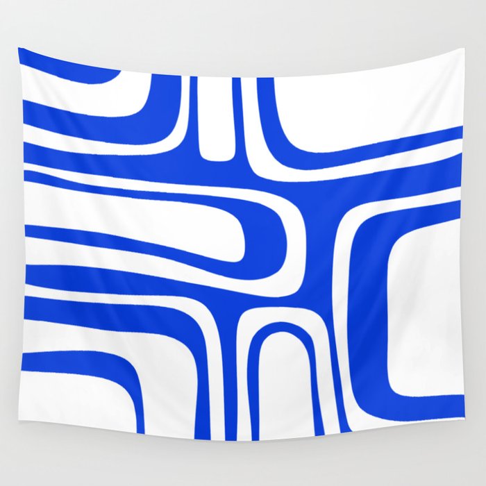 Blue Abstract Mid-Century Modern Palm Springs Minimal Pattern Wall Tapestry Gallery Image 4