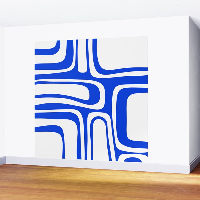 Blue Abstract Mid-Century Modern Palm Springs Minimal Pattern Wall Mural Gallery Image 2