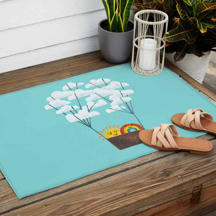 Hot cloud balloon - sun and rainbow Outdoor Rug Gallery Image 2
