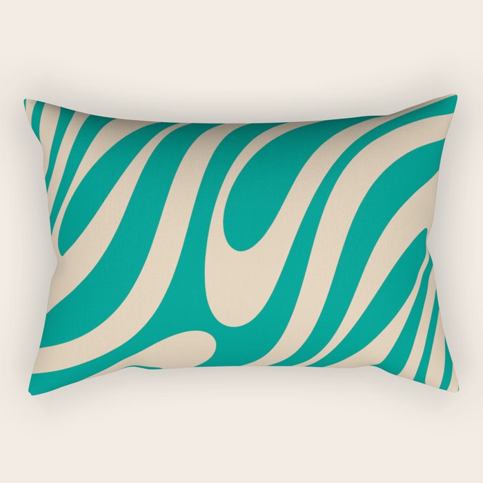 Wavy Loops Retro Abstract Pattern in Mid Mod Teal and Beige Rectangular Pillow Gallery Image 2