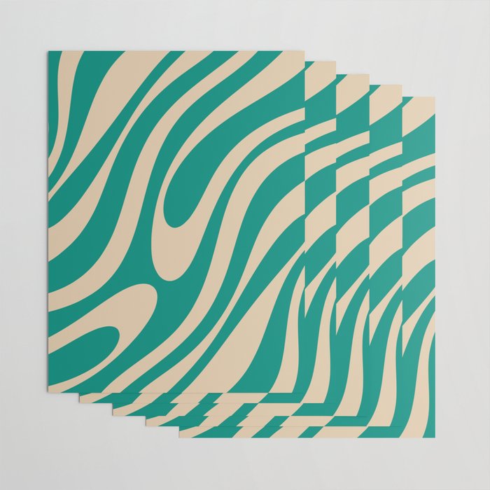 Wavy Loops Retro Abstract Pattern in Mid Mod Teal and Beige Wrapping Paper Gallery Image 3