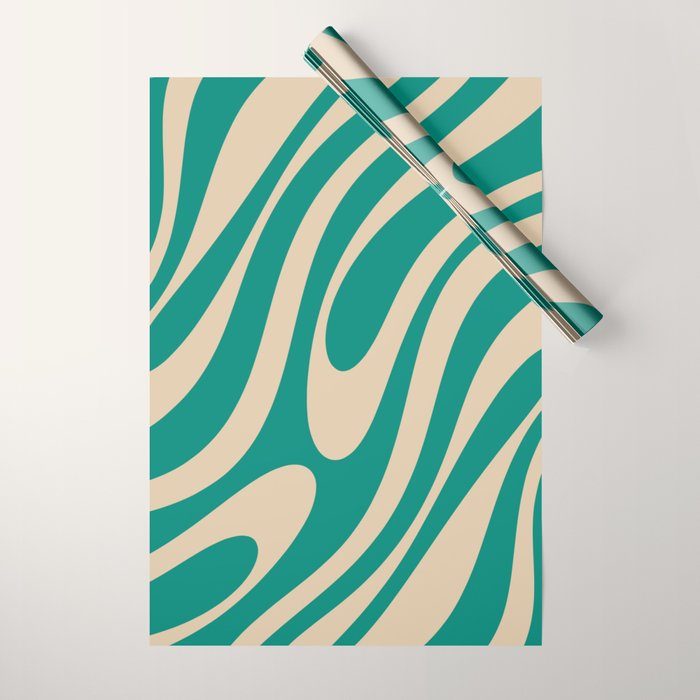 Wavy Loops Retro Abstract Pattern in Mid Mod Teal and Beige Wrapping Paper Gallery Image 1