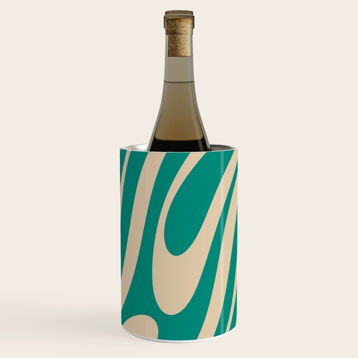 Wavy Loops Retro Abstract Pattern in Mid Mod Teal and Beige Wine Chiller Gallery Image 1
