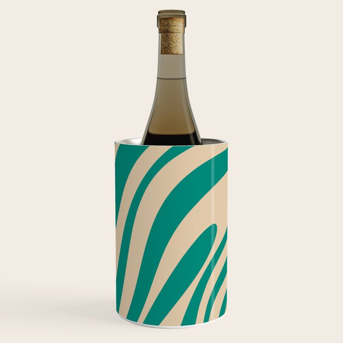 Wavy Loops Retro Abstract Pattern in Mid Mod Teal and Beige Wine Chiller Gallery Image 3