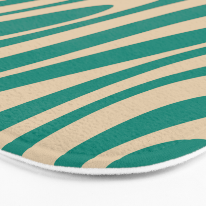 Wavy Loops Retro Abstract Pattern in Mid Mod Teal and Beige Bath Mat Gallery Image 3