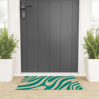 Wavy Loops Retro Abstract Pattern in Mid Mod Teal and Beige Welcome Mat Gallery Image 3