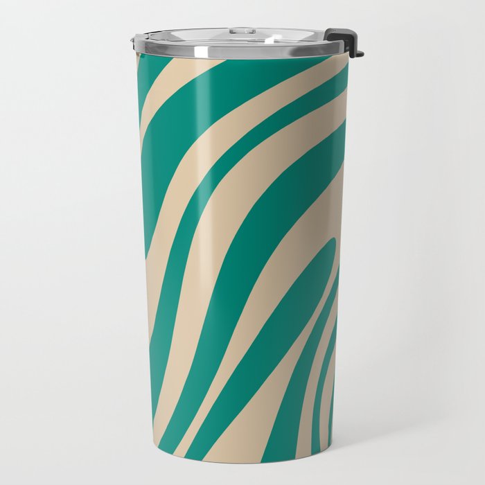 Wavy Loops Retro Abstract Pattern in Mid Mod Teal and Beige Travel Mug Gallery Image 2