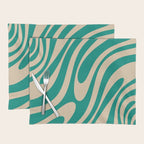 Wavy Loops Retro Abstract Pattern in Mid Mod Teal and Beige Placemat Gallery Image 1